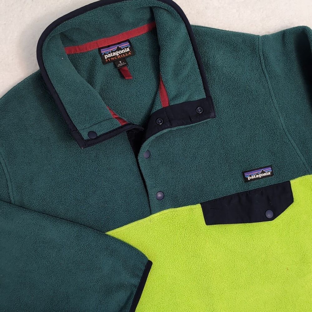Patagonia Synchilla Snap T Mens Two Tone Green Pullover Fleece Sweater Size Sm